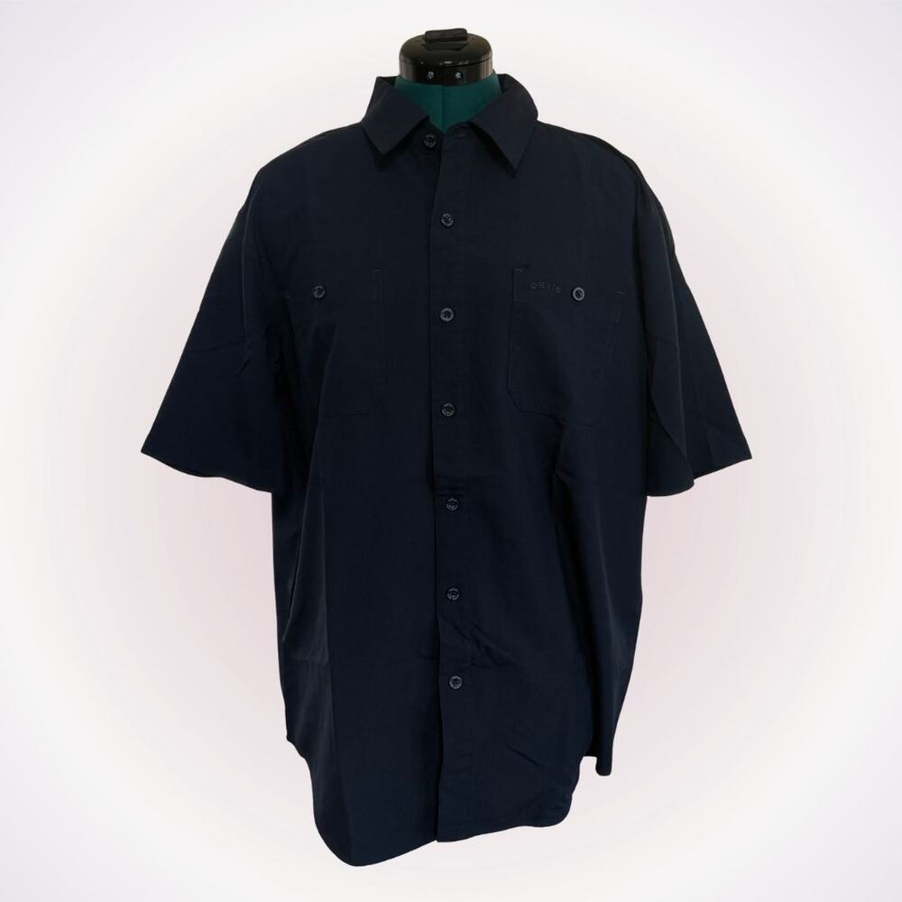 Orvis Classic Navy Short Sleeve Button-Up | Sz L